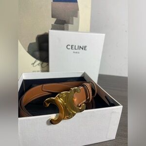 CELINE Belt in Brown with Gold Buckle